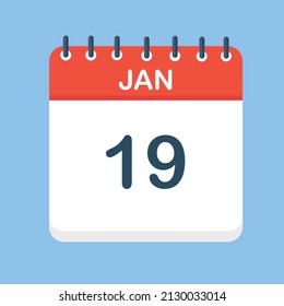 January 19. Round calendar Icon with long shadow in a Flat Design style.  Vector Illustration. Easy to edit, manipulate, resize or colorize.