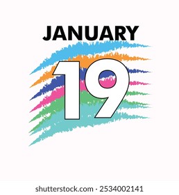 January 19 Vector Shape with white background of image and multicolor background of date. 19th day of the new year. Daily date of calendar.