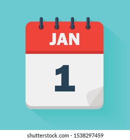 January 1st. Daily calendar icon in vector format.  Date, time, day, month. Holidays