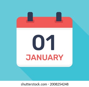 January 1st, day of the month on calendar icon. Vector Illustration.