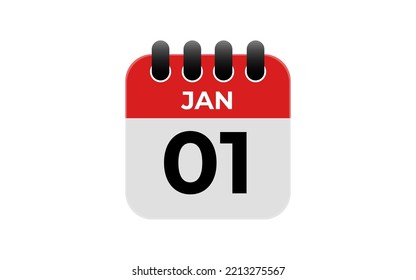 January 1st. White calendar with red and white background