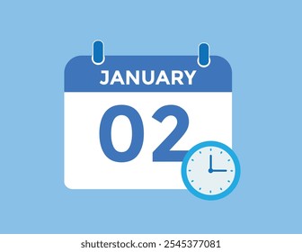 January 2 Calendar Day or Calender Date for Deadlines or Appointment. calendar date icon on white background.