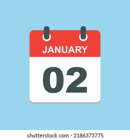 January 2 - Calendar Icon - Calendar design template - Business vector illustration. Blue Background.