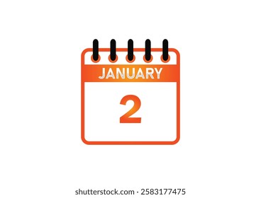 January 2, Calendar icon and Time planner Daily Calendar reminder. Vector illustration. Date day of month Sunday, Monday, Tuesday, Wednesday, Thursday, Friday, Saturday. Holidays in January.