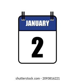 January 2 Calendar Icon Vector Illustration . Date , Day Of Mouth 