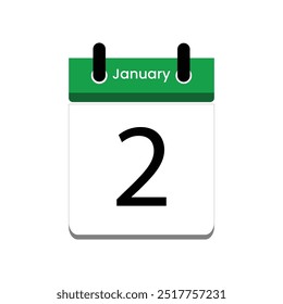 2 de enero. Icono de calendario. Ilustración vectorial. Estilo de diseño plano.