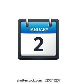 January 2. Calendar icon.Vector illustration,flat style.Month and date.Sunday,Monday,Tuesday,Wednesday,Thursday,Friday,Saturday.Week,weekend,red letter day. 2017,2018 year.Holidays.