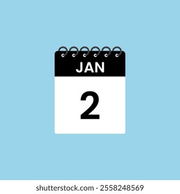 January 2 calendar reminder. 2nd January Date Month calendar icon design template.