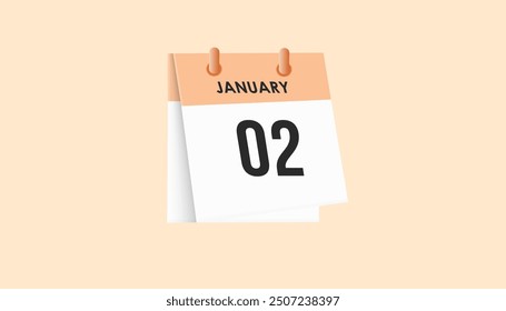 January 2 - calendar and Time planner. Daily Calendar Icon reminder. Vector Illustration.