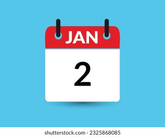 January 2. Flat icon calendar isolated on blue background. Date and month vector illustration