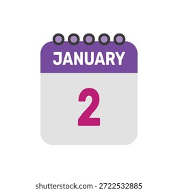 2 de janeiro ícone vetor começa com página de calendário colorida