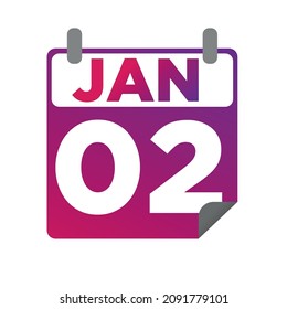 January 2. Single day calendar. minimalist flat illustration in purple color. eps 10