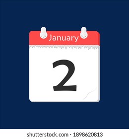January 2. Vector flat daily calendar icon. Date and time, day, month. Holiday.