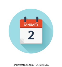 January 2. Vector flat daily calendar icon. Date and time, day, month 2018. Holiday. Season.