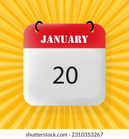 Cartel del 20 de enero. Burbuja del discurso con texto del 20 de enero. Concepto de negocio. 3 quinquies ilustración. Estilo de arte pop. Icono de línea de vector para negocios y publicidad.