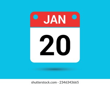 Enero 20 Fecha Calendario Icono plano Día 20 Ilustración vectorial