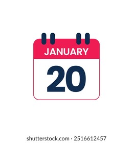 January 20 Calendar Date vector icon, Calender Day for Appointment or Deadline