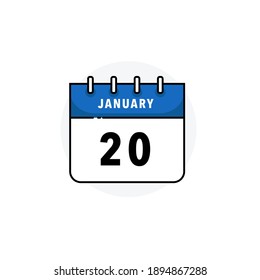January 20 - Calendar Icon With Flat Design Concept - Vector Illustration