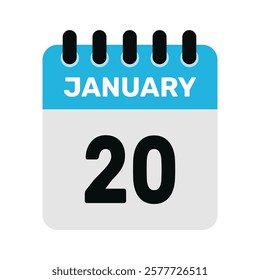 january 20 calendar icon and Time planner Daily Calendar reminder Vector design Illustration.