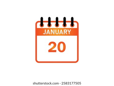 January 20, Calendar icon and Time planner Daily Calendar reminder. Vector illustration. Date day of month Sunday, Monday, Tuesday, Wednesday, Thursday, Friday, Saturday. Holidays in January.