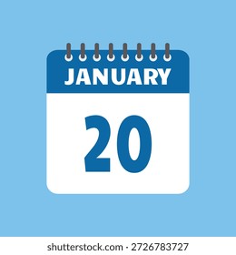 Enero 20 Calendario Icono Vector Página Mes Diseño