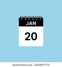 January 20 calendar reminder. 20th January Date Month calendar icon design template.