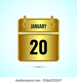 January 20 calendar and time planner on gold background. Daily calendar icon, schedule symbol