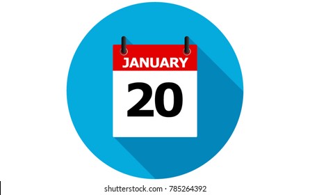 january 20 calendar vector flat icon with long shadow