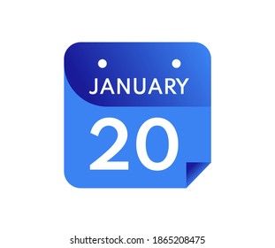 January 20 Date on a Single Day Calendar in Flat Style, 20 January calendar icon