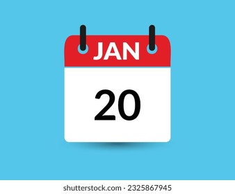 20. Januar. Flacher Icon-Kalender einzeln auf blauem Hintergrund. Datum und Monat, Vektorgrafik