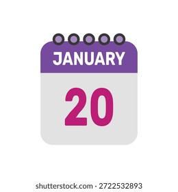 20 de janeiro ícone vetor começa com página de calendário colorida