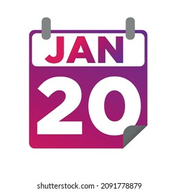 January 20. Single day calendar. minimalist flat illustration in purple color. eps 10