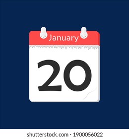 January 20. Vector flat daily calendar icon. Date and time, day, month. Holiday.