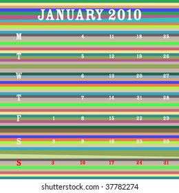 january 2010 calendar, vector art illustration