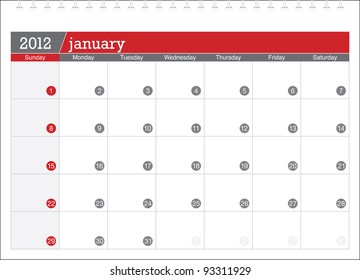 January 12planning Calendar Stock Vector Royalty Free Shutterstock