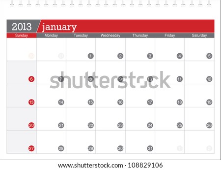 january 2013-planning calendar