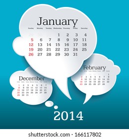 January 2014 bubble speech calendar - vector illustration