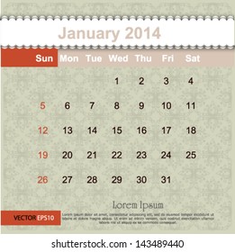 January 2014 calendar design, vector illustration