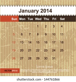 January 2014 calendar design, vector illustration