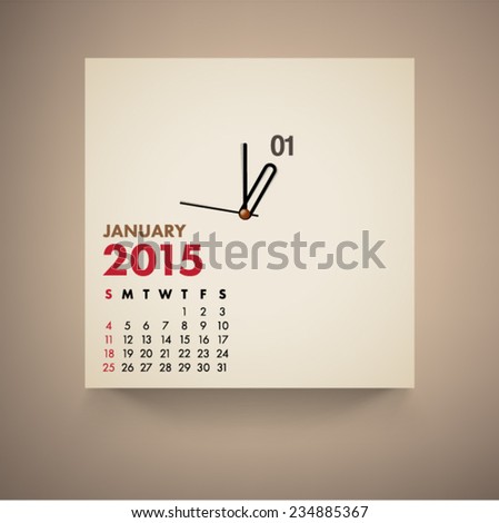 January 2015 Calendar Clock Design Vector 