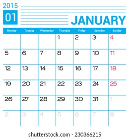 January 2015 Calendar Vector Design Template Stock Vector (Royalty Free ...