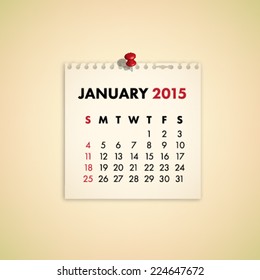 January 2015 Note Paper Calendar Vector