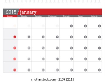 January 2015 planning calendar