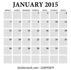 January 2015 -planning calendar. Weeks start on Monday.