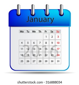 January 2016 calendar. 