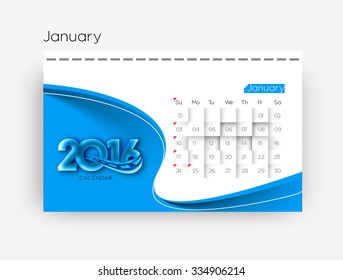January 2016 calendar design.
