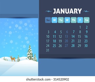 January 2016 Calendar Design, Week Starts Sunday