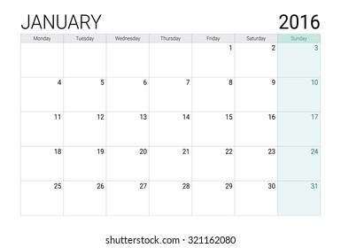 January 2016 calendar (or desk planner)