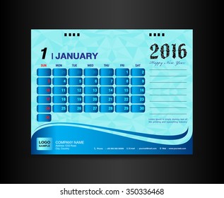 January 2016. Desk Calendar, 2016 Calendar, template design, Calendar Design,printing,calendar 2016,polygon background,calendar template