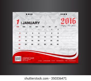 January 2016. Desk Calendar, 2016 Calendar, template design, Calendar Design,printing,calendar 2016,polygon background,calendar template